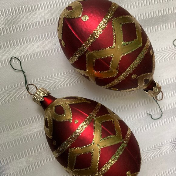 Vintage Pier Imports Glass Christmas Ornaments – Set of 4 (Red & Blue with Gold - Picture 4 of 8